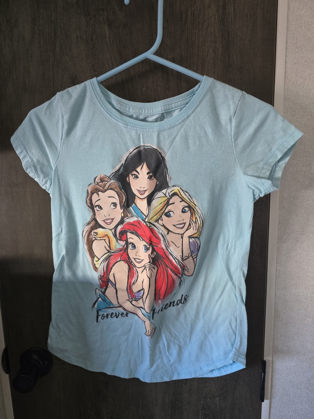 Disney Light Blue Girls' Short Sleeve Tee with Princess Graphic
